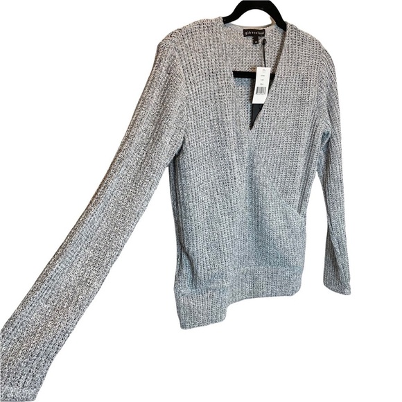 Gibson Look V-Neck Crossover Faux Wrap Surplice Top Marled Knit Grey XS NWT NEW - Picture 2 of 6